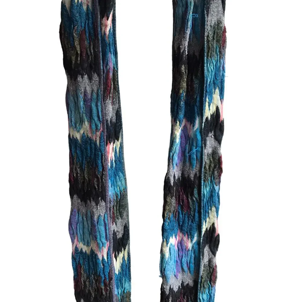 Blue Zig Zag Knit Scarf Fringed Marled Rectangular Wrap Warm Cozy Cabincore